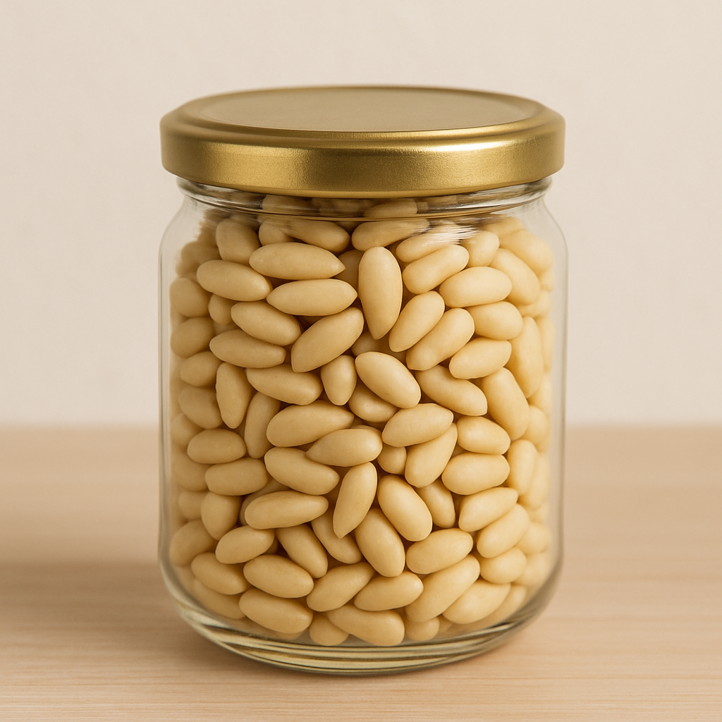 Piñones, ricos en potasio, hierro, zinc y magnesio, perfectos para un snack saludable.